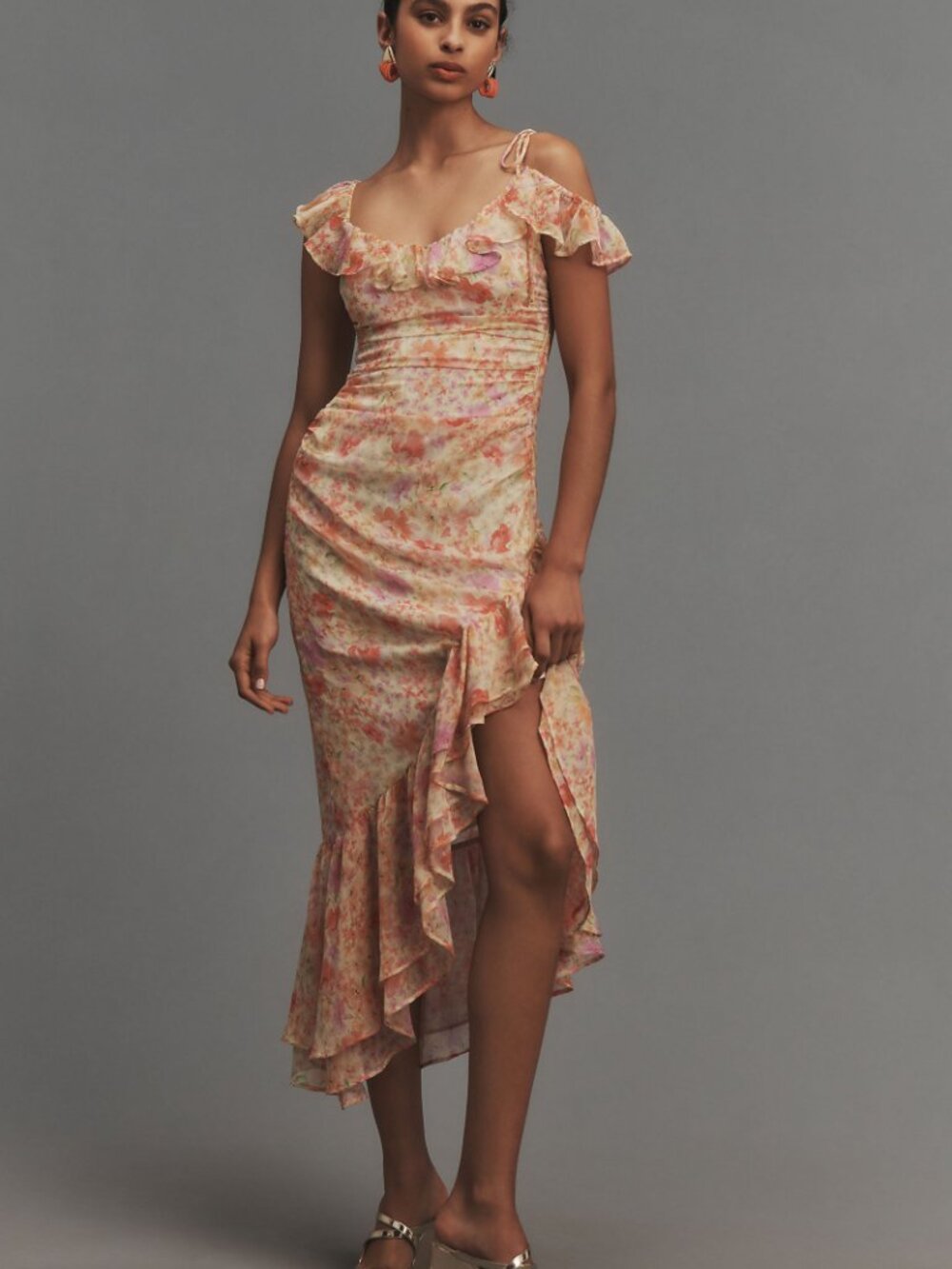ASTR The Label Luvita Floral Ruffle Midi Dress S